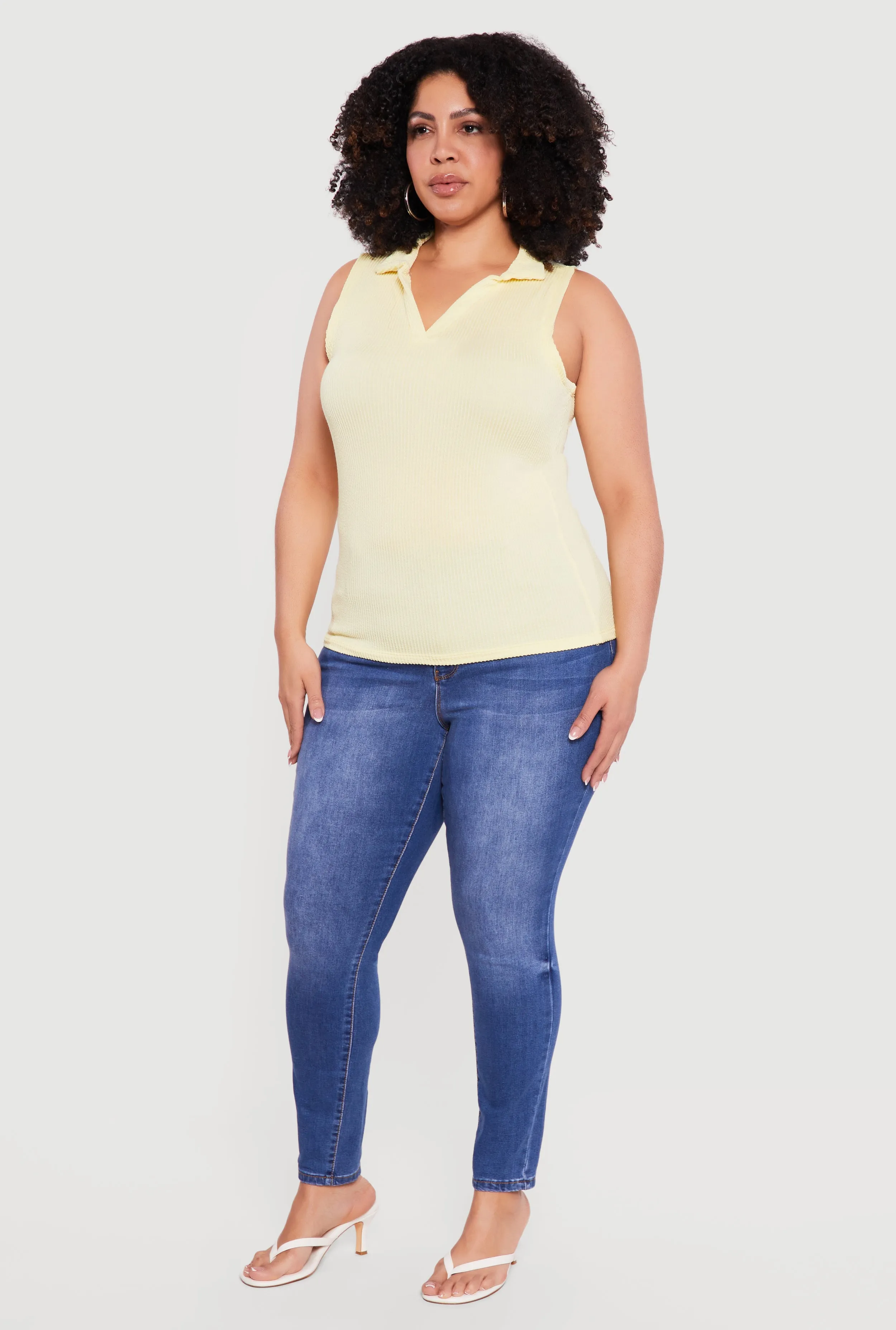 Plus Size Ribbed Knit Sleeveless Polo Top sold by Rainbow product image thumbnail 3