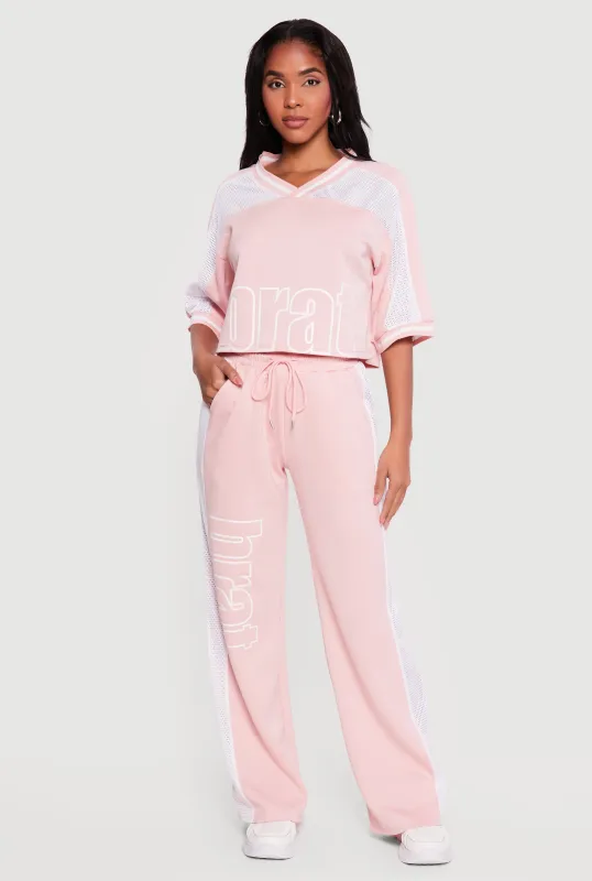 Brat Graphic Drawstring Waist Wide Leg Pants sold by Rainbow