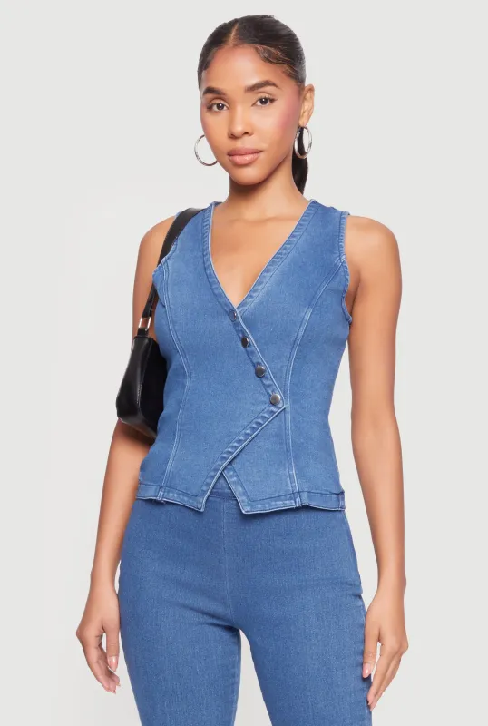 Denim Asymmetrical Button Front Blazer Vest sold by Rainbow