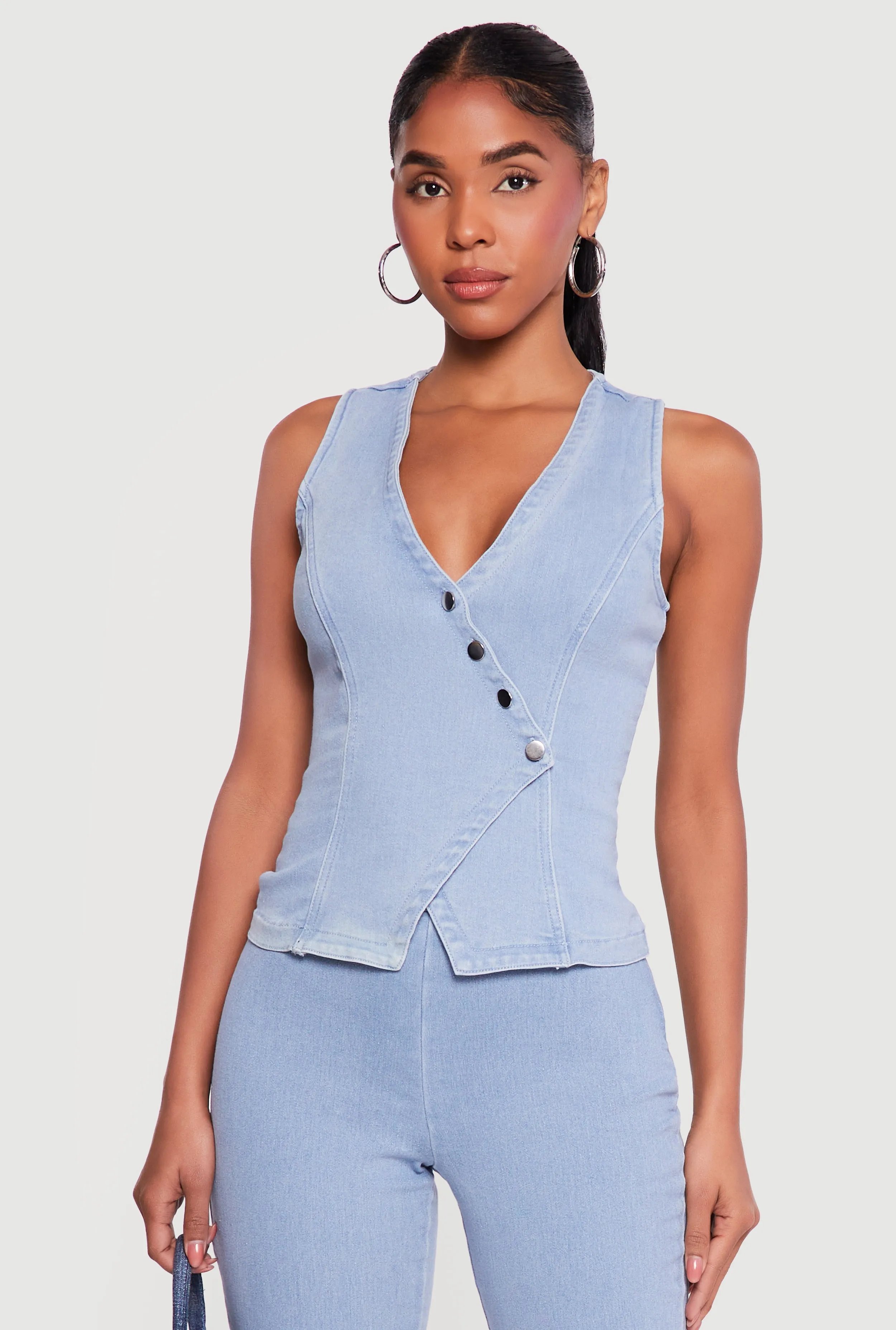 Denim Asymmetrical Button Front Blazer Vest sold by Rainbow product image thumbnail 2