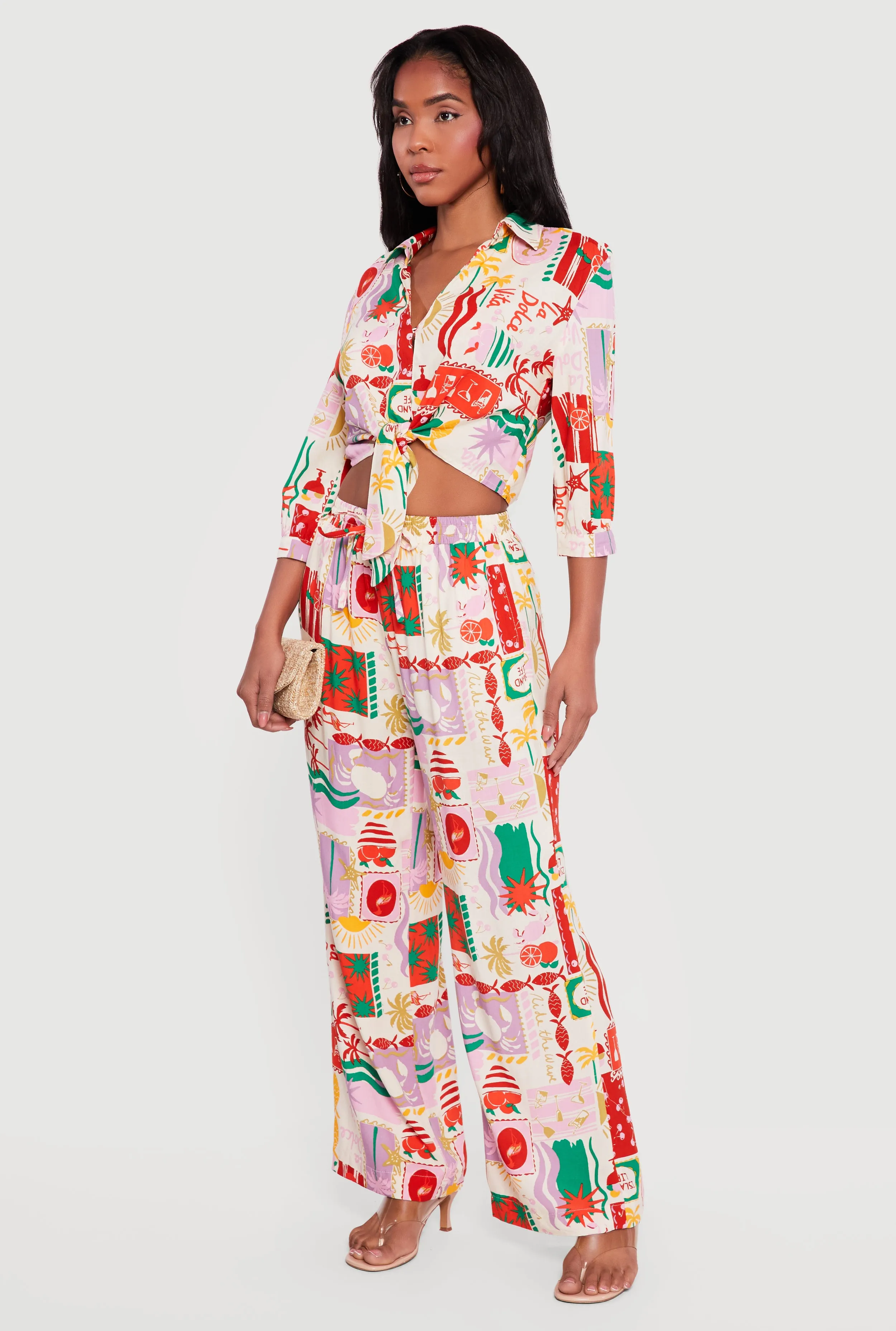 High Waisted Tropical Pattern Drawstring Waist Pants sold by Rainbow product image thumbnail 2
