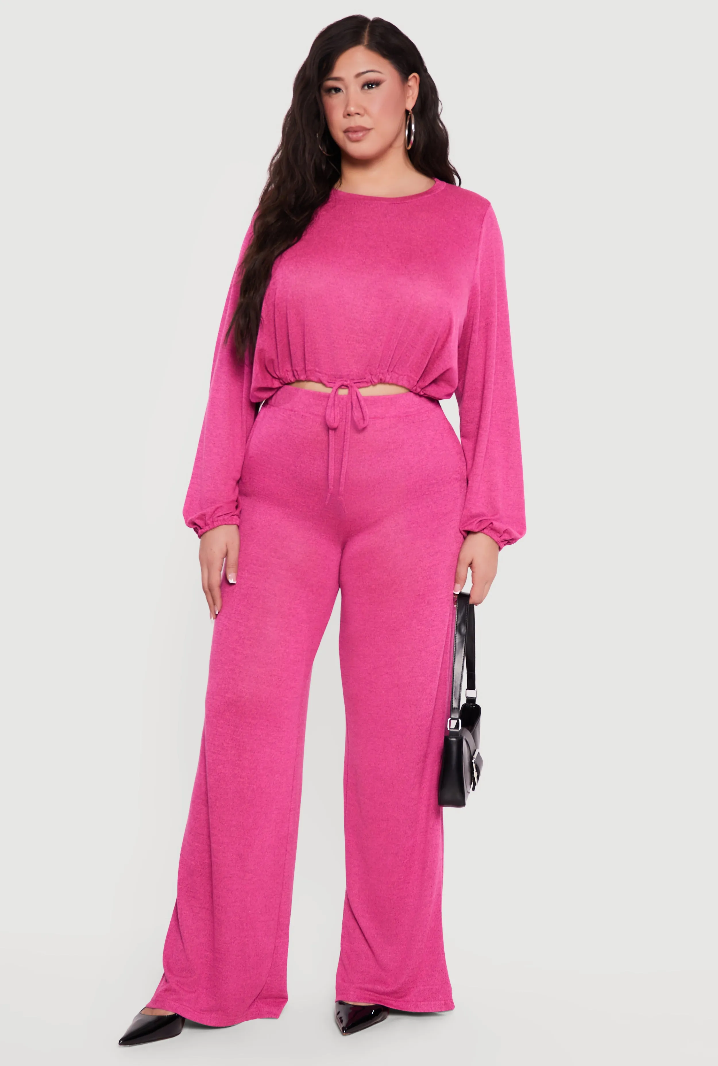 Plus Size Drawstring Hem Long Sleeve Crop Top sold by Rainbow product image thumbnail 2