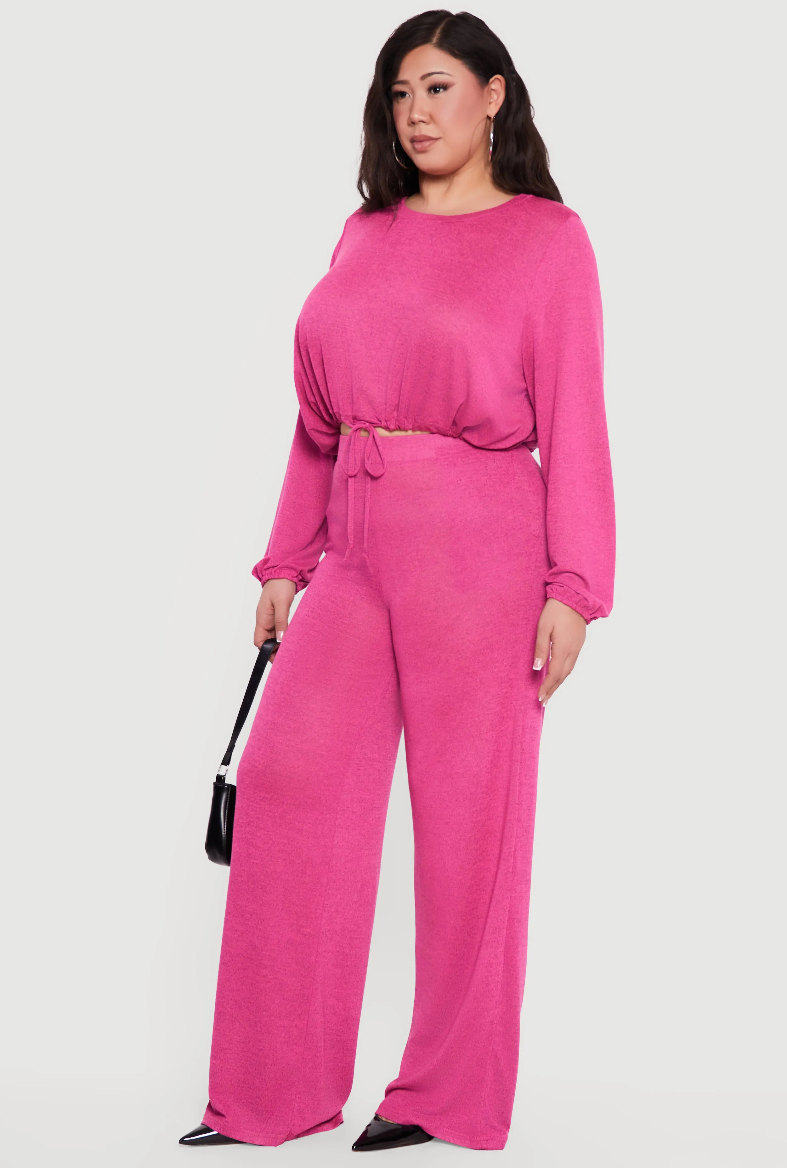 Plus Size Drawstring Hem Long Sleeve Crop Top sold by Rainbow product image thumbnail 3