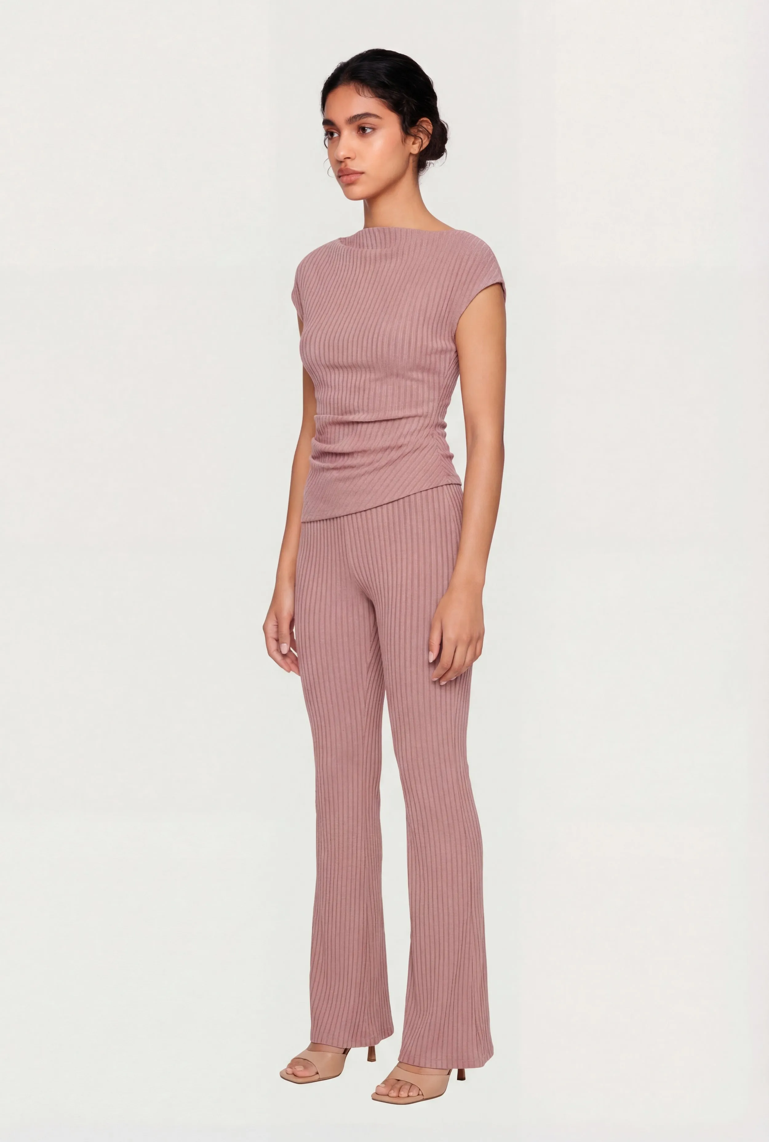 One Shoulder Rib Knit Side Ruched Blouse sold by Rainbow product image thumbnail 3