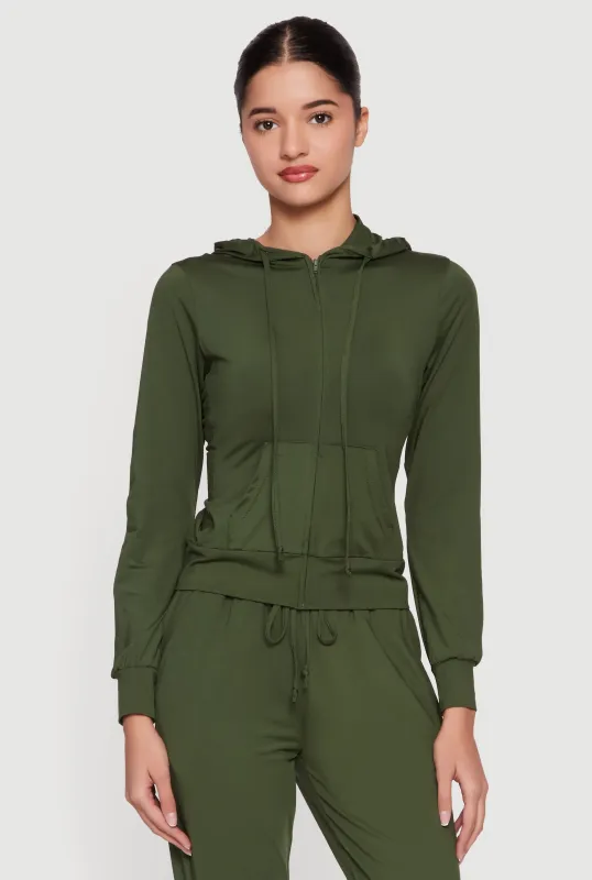 Zip Front Drawstring Hooded Track Jacket made by Daisy