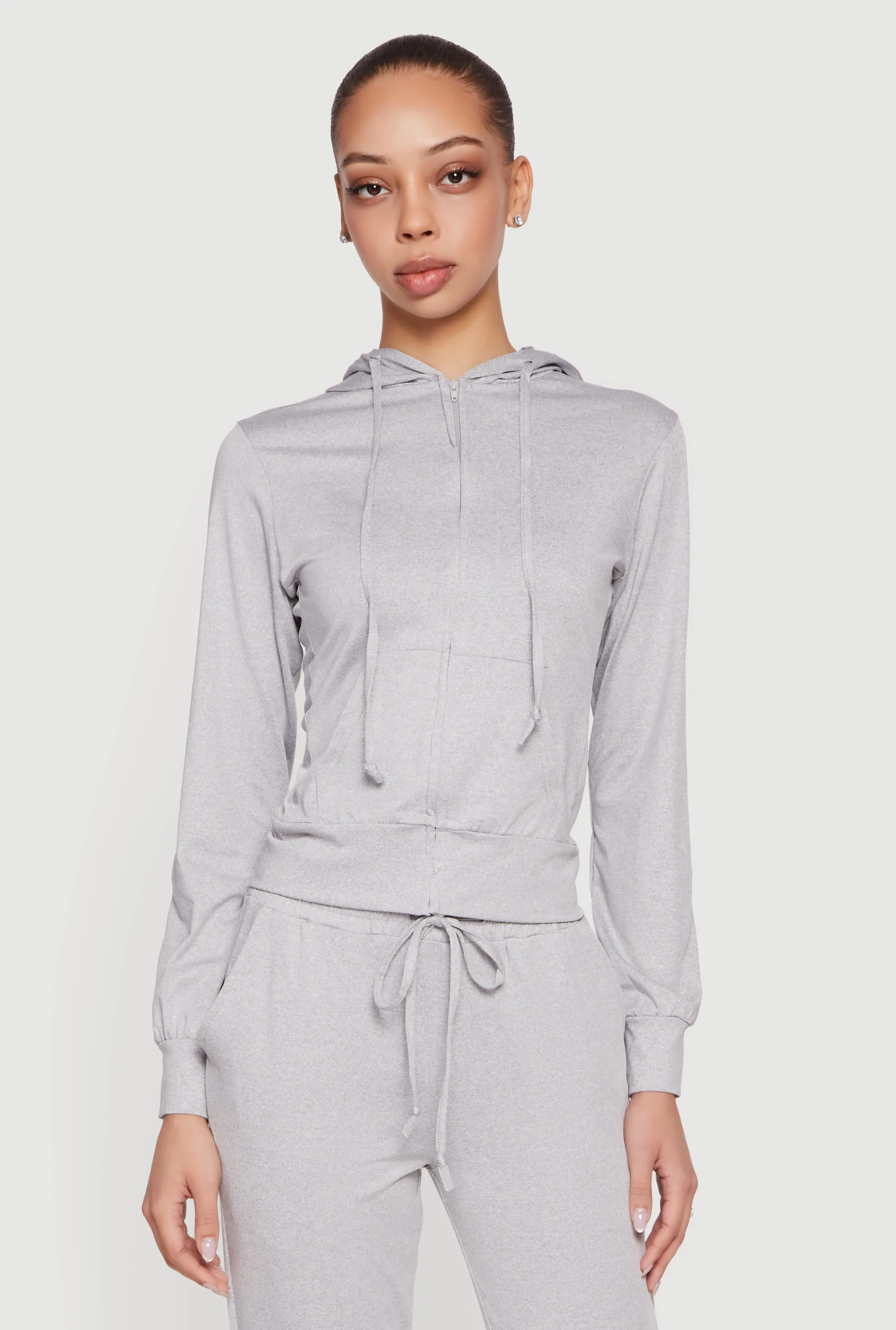 Zip Front Drawstring Hooded Track Jacket sold by Rainbow