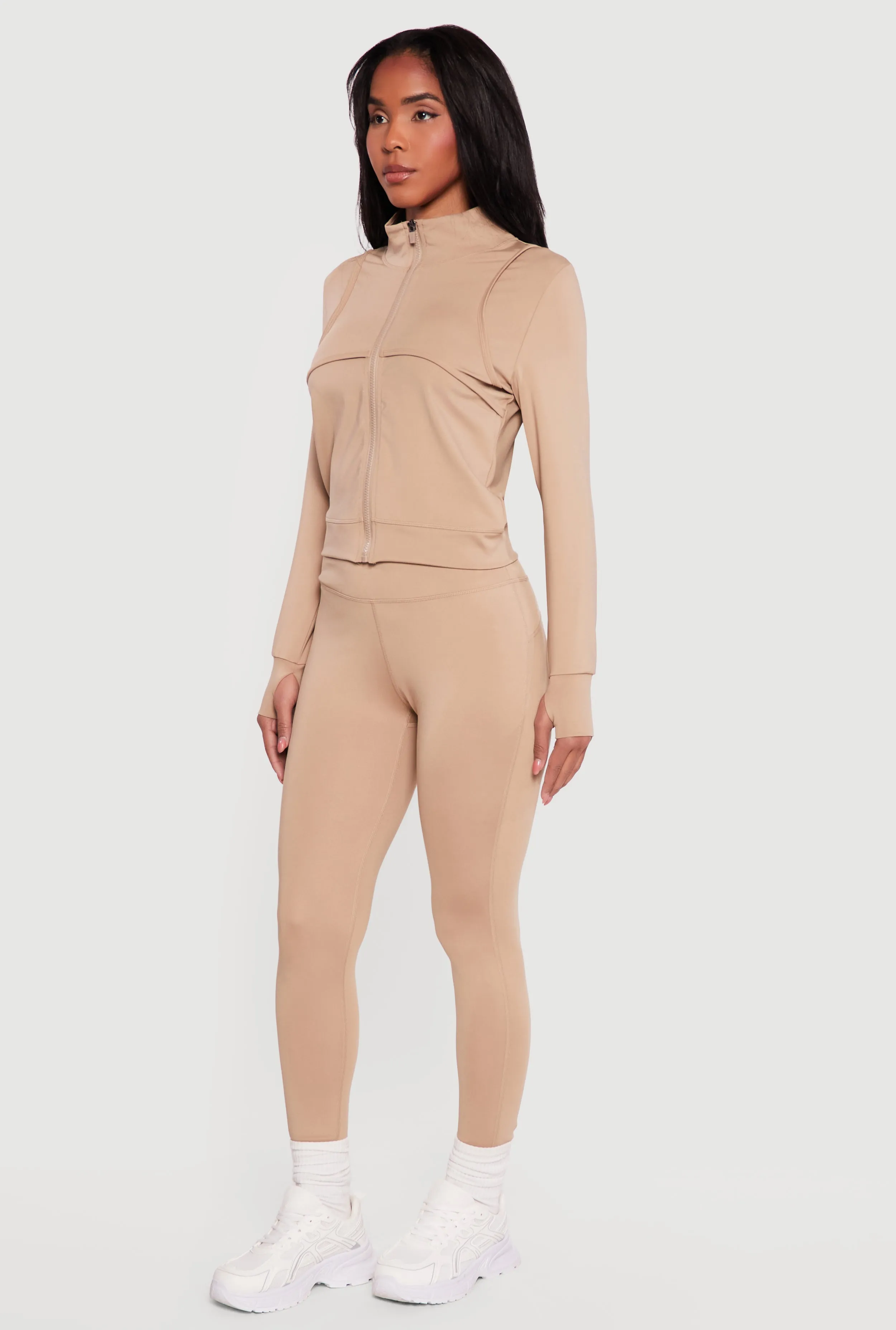 Solid Zip Front Activewear Jacket with Thumb Holes sold by Rainbow product image thumbnail 3