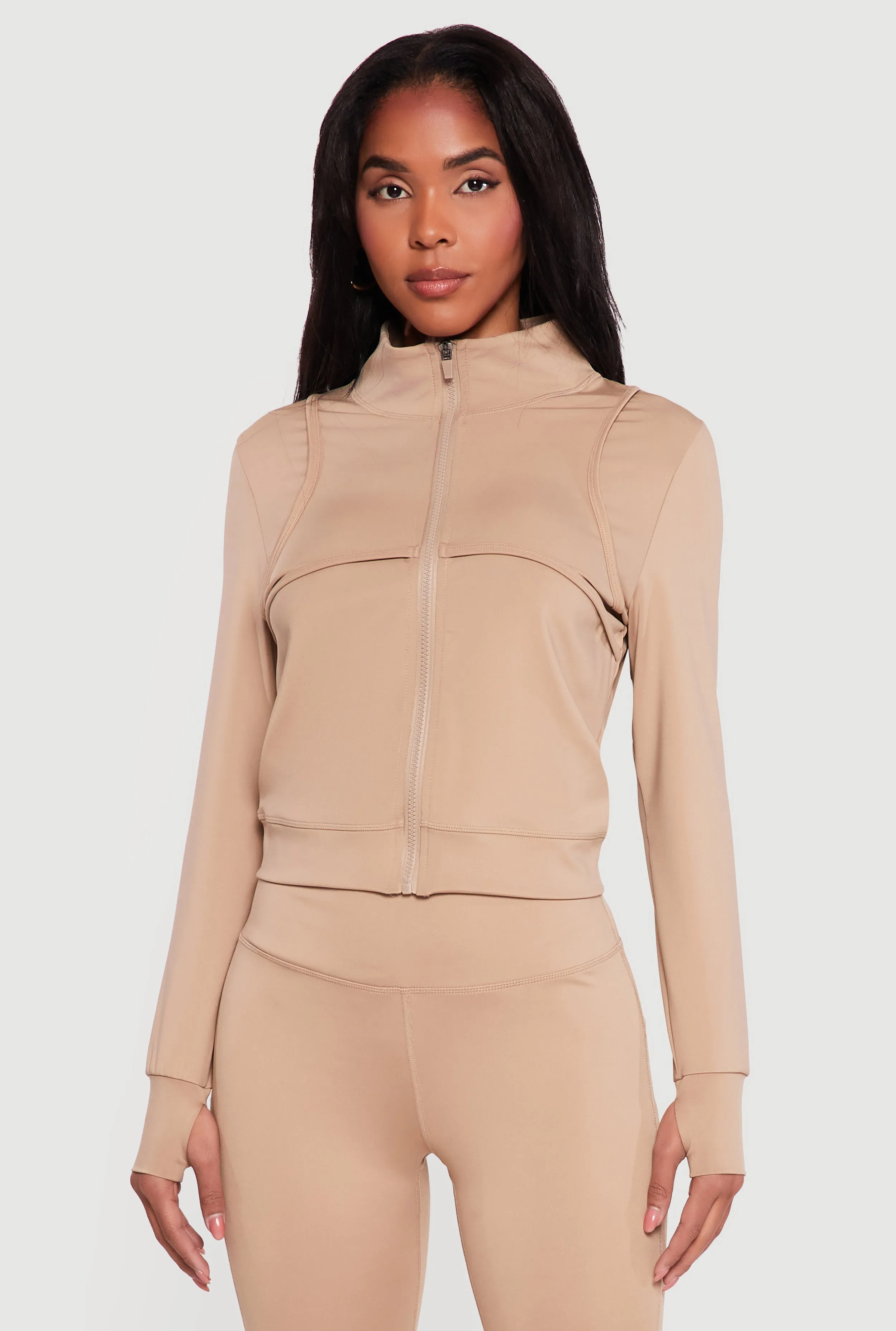 Solid Zip Front Activewear Jacket with Thumb Holes sold by Rainbow