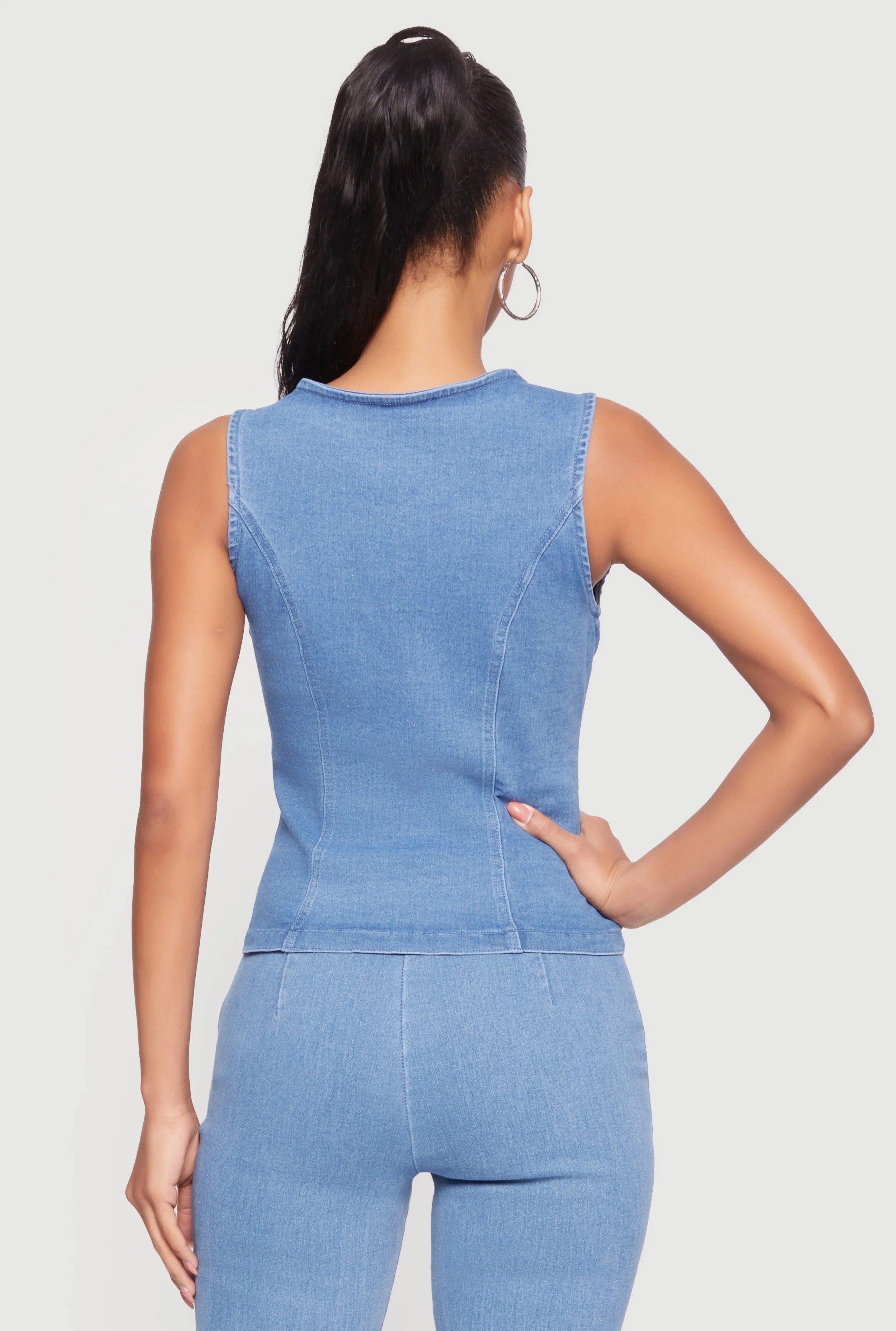 Denim Asymmetrical Button Front Blazer Vest sold by Rainbow product image thumbnail 5