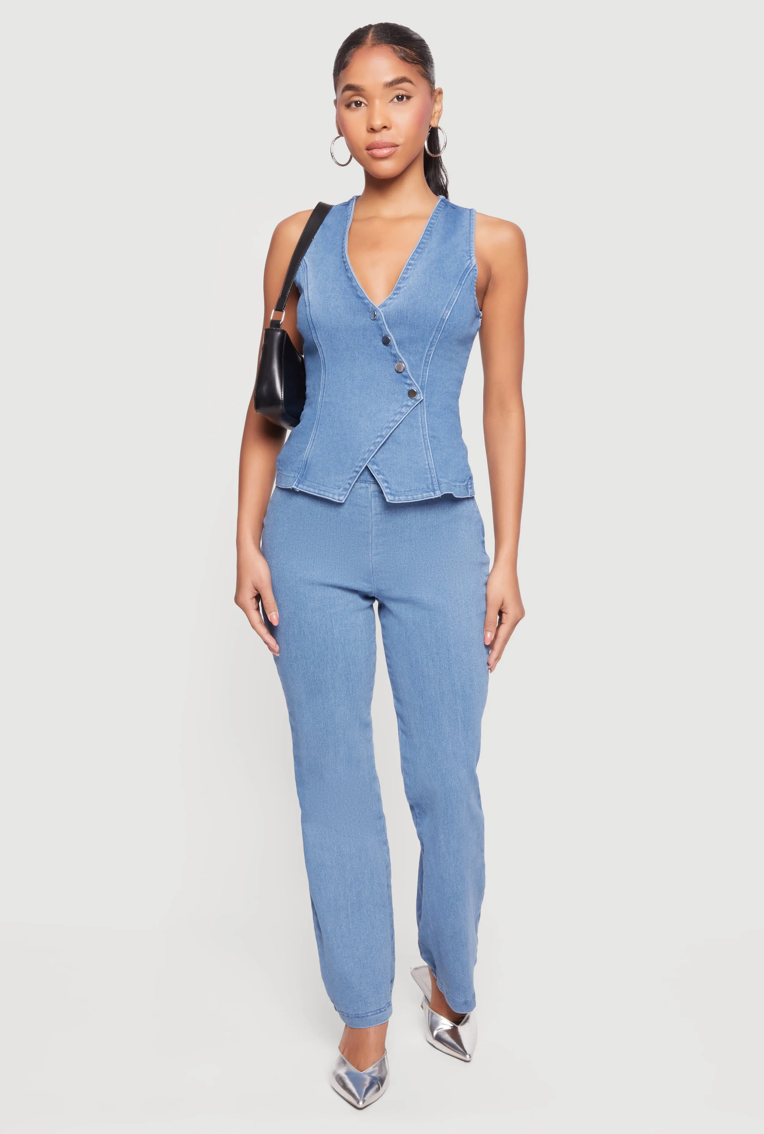 Denim Asymmetrical Button Front Blazer Vest sold by Rainbow product image thumbnail 2