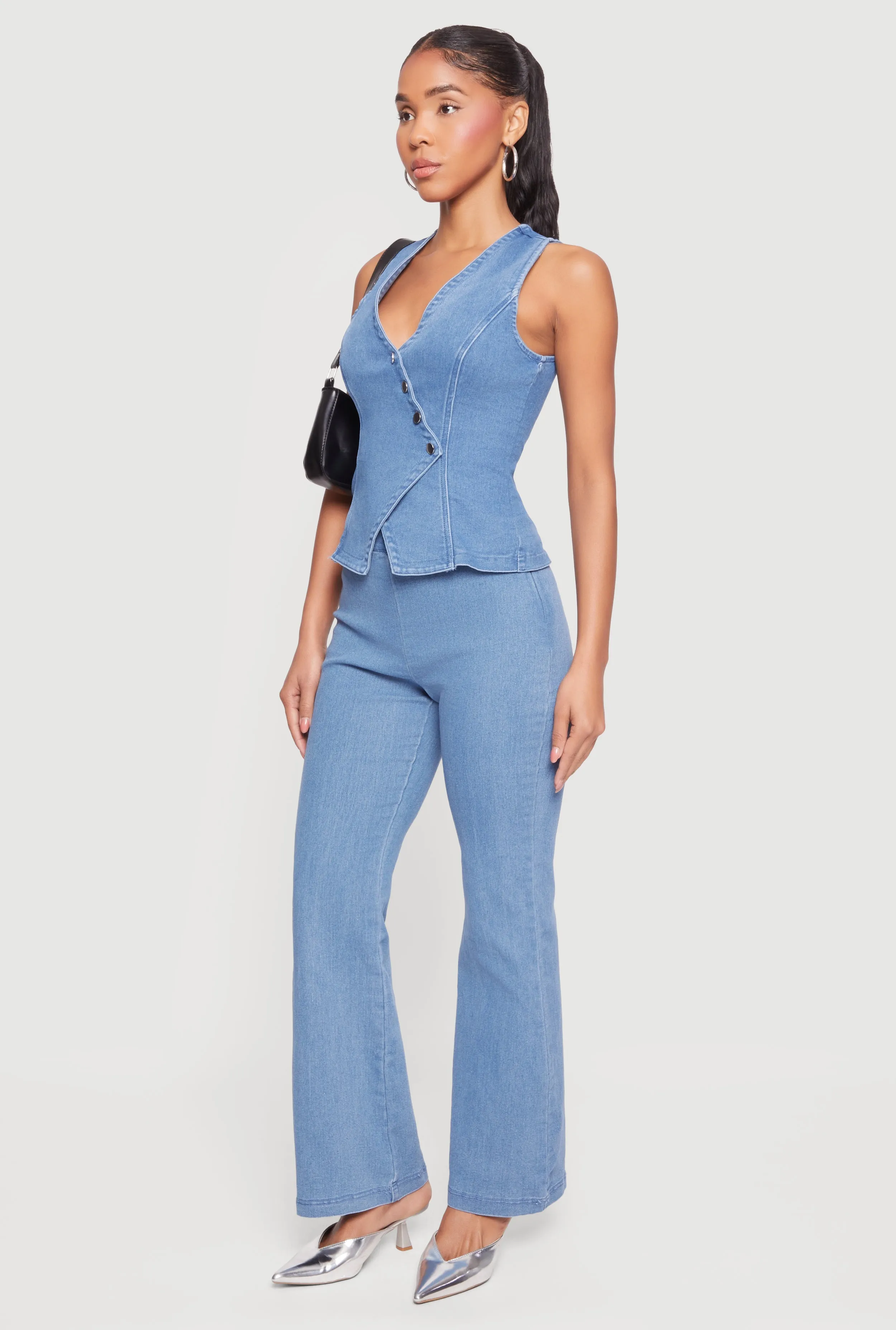 Denim Asymmetrical Button Front Blazer Vest sold by Rainbow product image thumbnail 3