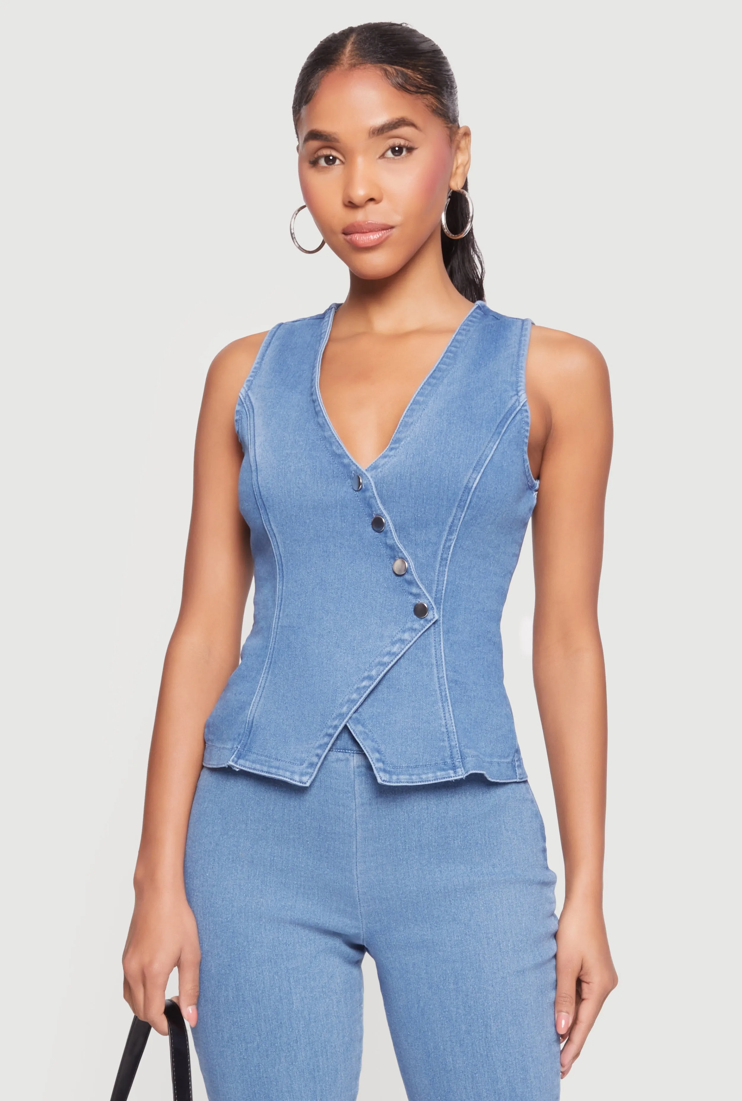 Denim Asymmetrical Button Front Blazer Vest sold by Rainbow
