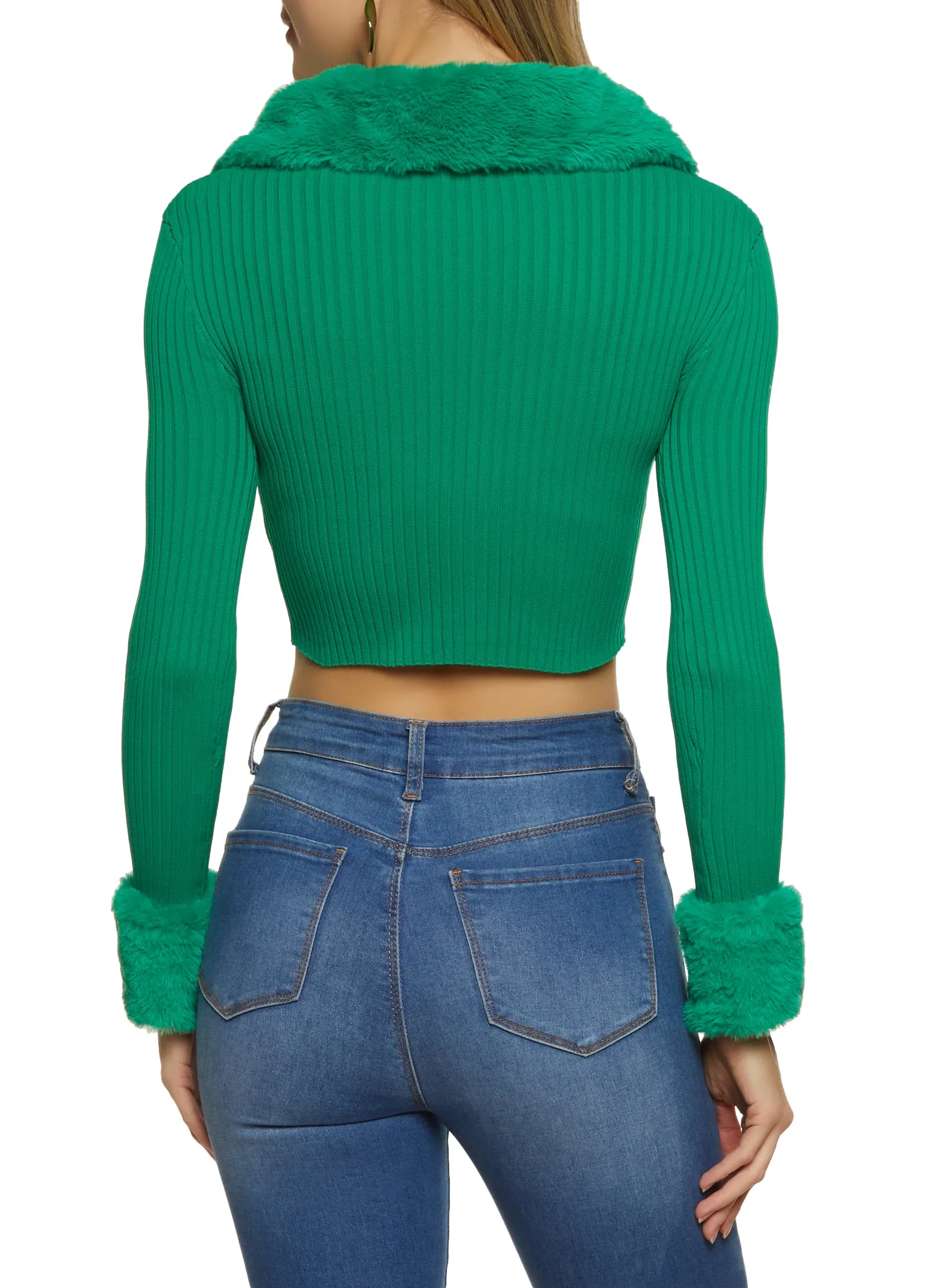 Faux Fur Trim Zip Front Crop Top sold by Rainbow product image thumbnail 2