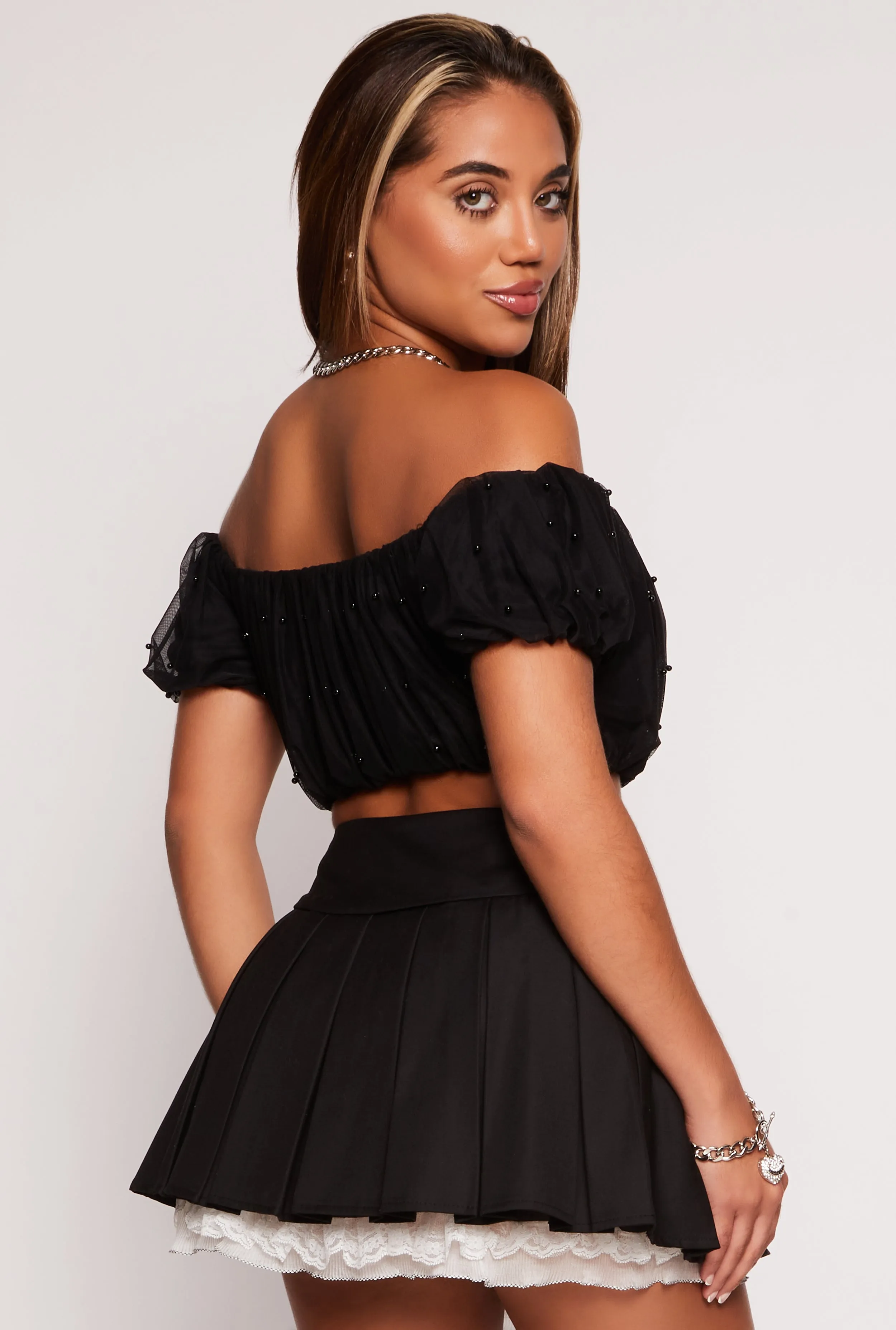 Beaded Mesh Off the Shoulder Crop Top sold by Rainbow product image thumbnail 3