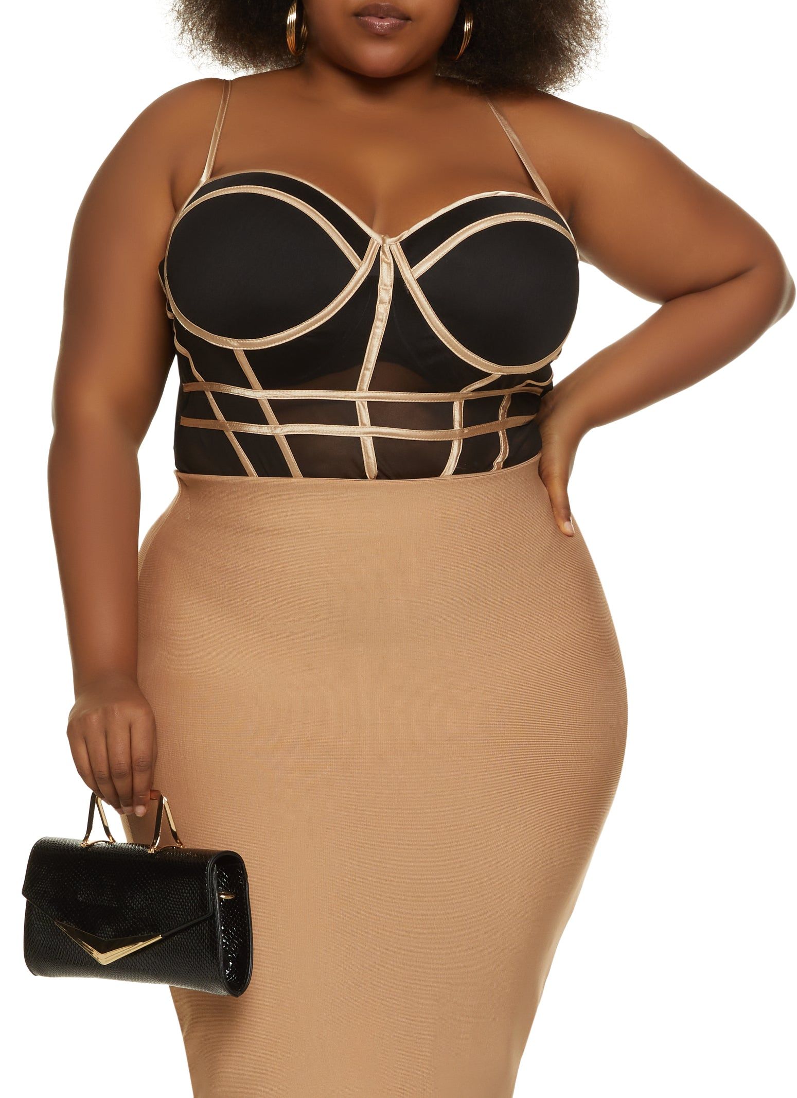 Plus Size Mesh Caged Trim Bodysuit sold by Rainbow product image thumbnail 2