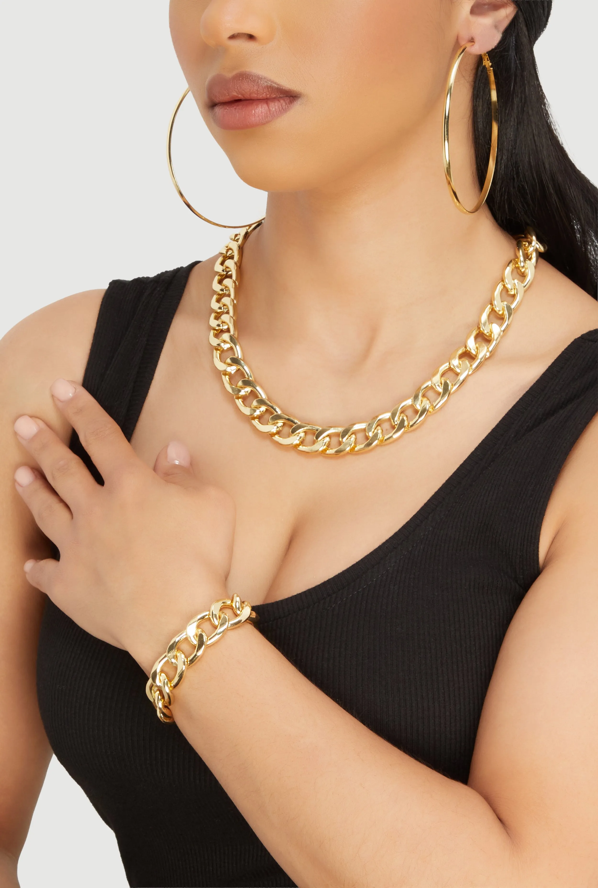 Curb Chain Bracelet and Necklace with Hoop Earrings sold by Rainbow product image thumbnail 2