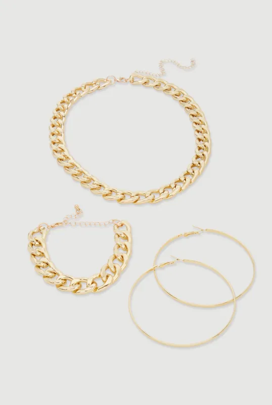 Curb Chain Bracelet and Necklace with Hoop Earrings made by Rainbow