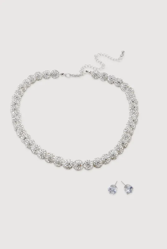 Cubic Zirconia Fireball Beaded Necklace and Stud Earrings sold by Rainbow