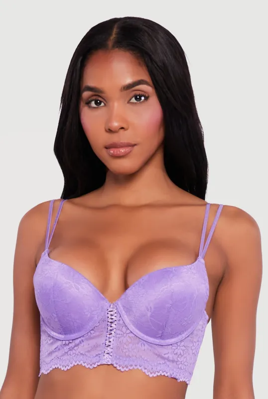 Lace Up Detail Longline Plunge Bra sold by Rainbow