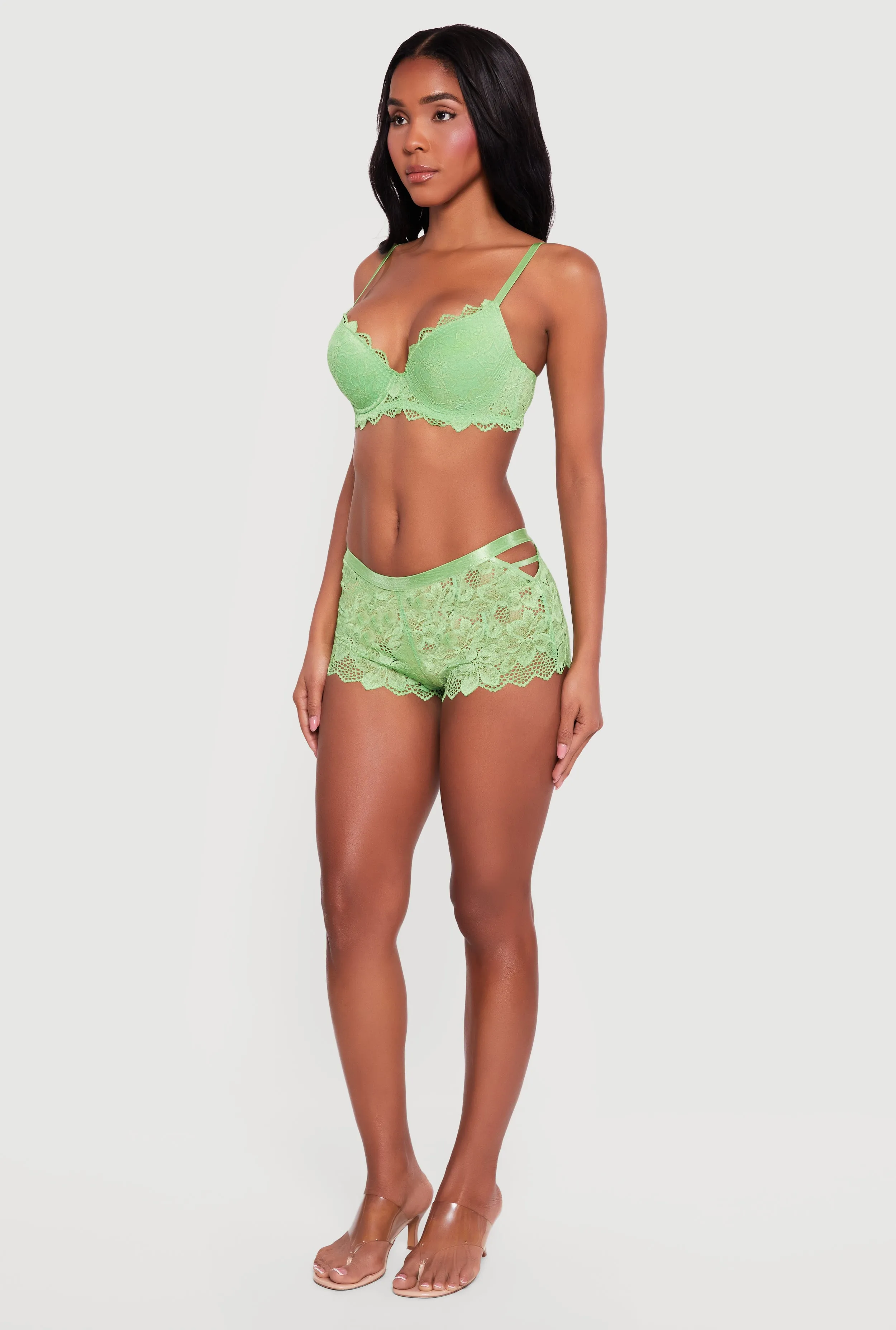 Floral Lace Plunge Push Up Bra sold by Rainbow product image thumbnail 3