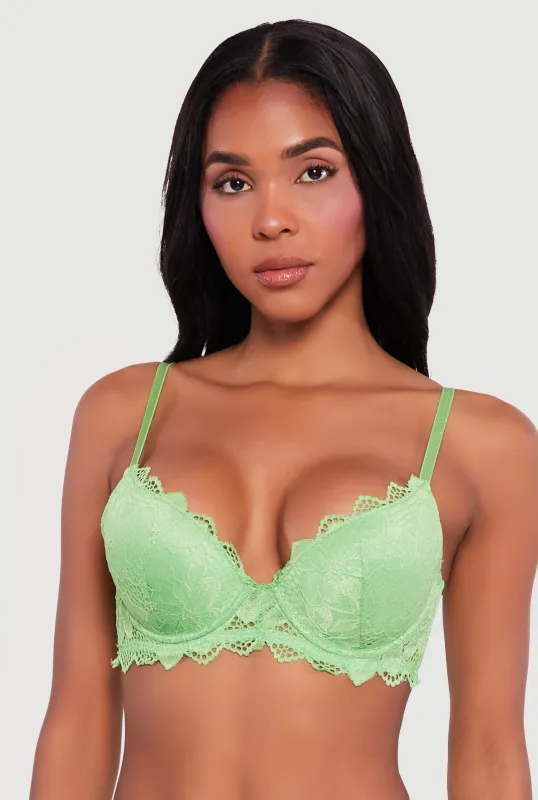 Floral Lace Plunge Push Up Bra sold by Rainbow