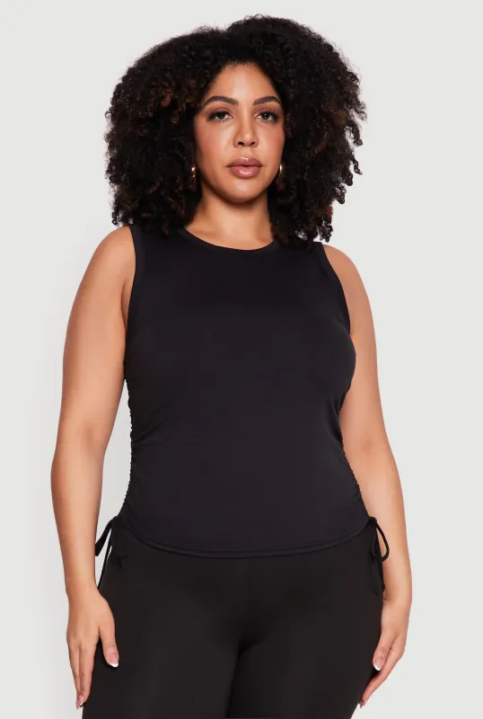 Plus Size Side Ruched Crew Neck Tank Top made by Rainbow