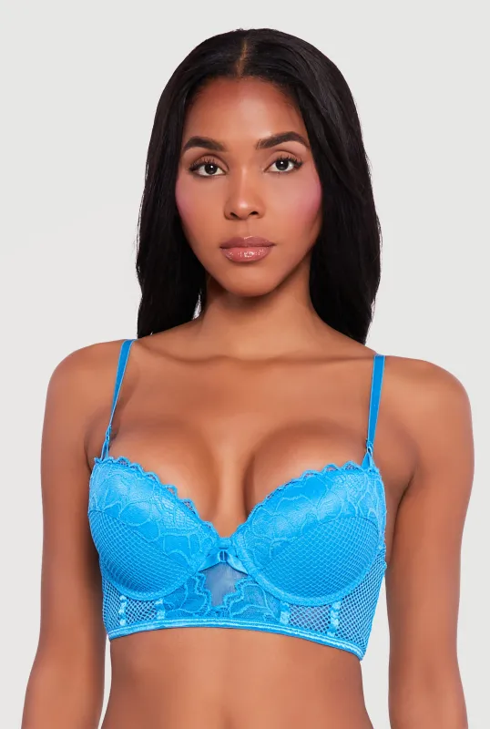 Fishnet Detail Lace Longline Plunge Bra sold by Rainbow