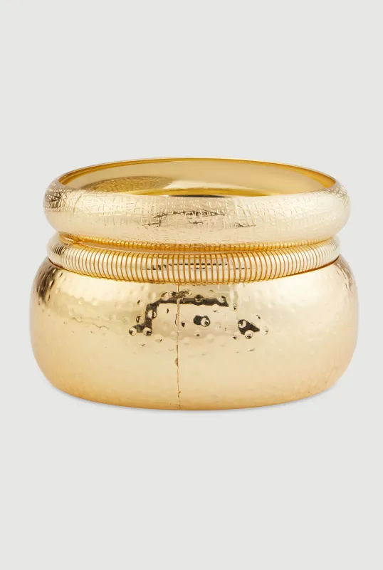 Assorted Metallic Bangles and Stretch Bracelet Set of 3 made by Rainbow