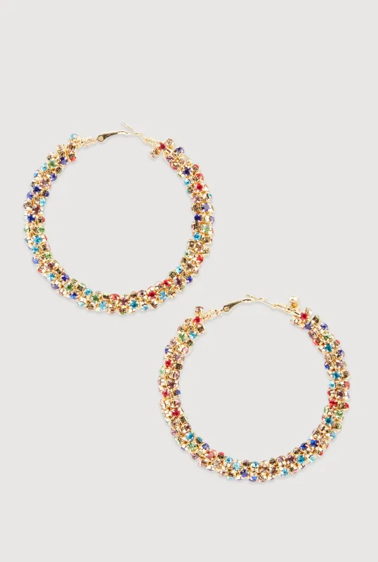 Trendy Rhinestone Encrusted Hoop Earrings sold by Rainbow