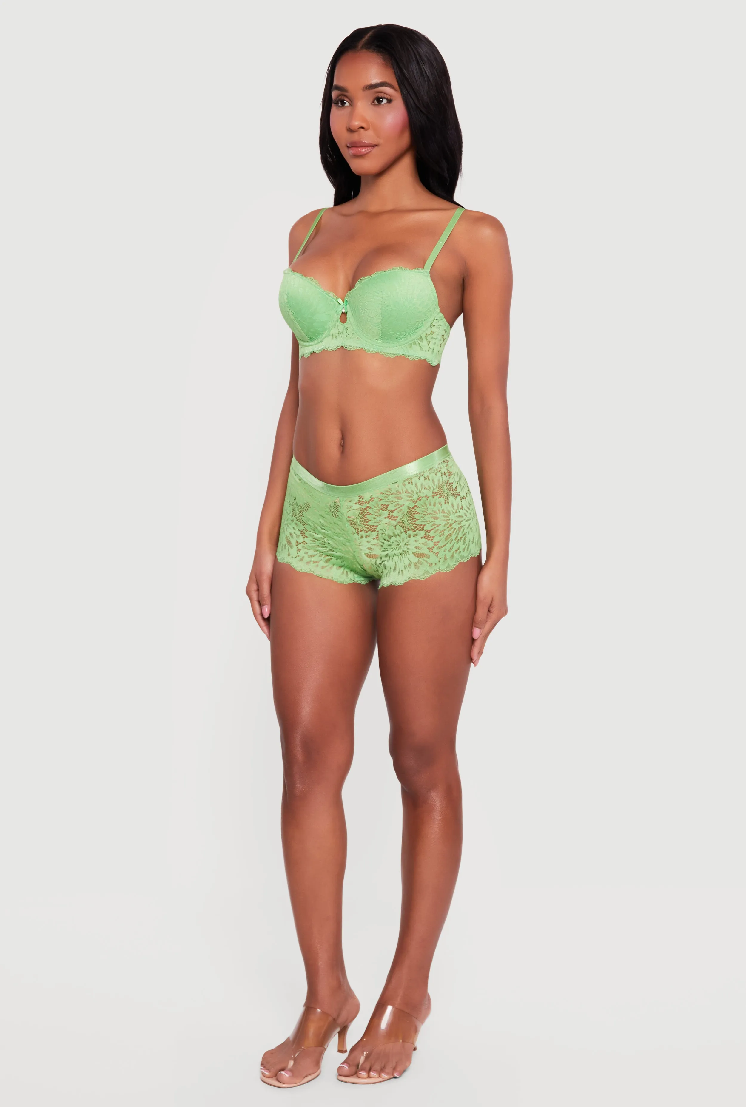 Floral Lace Keyhole Front Push Up Plunge Bra sold by Rainbow product image thumbnail 3