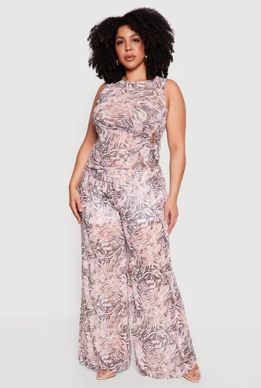 Plus Size High Waisted Wide Leg Mesh Pants sold by Rainbow