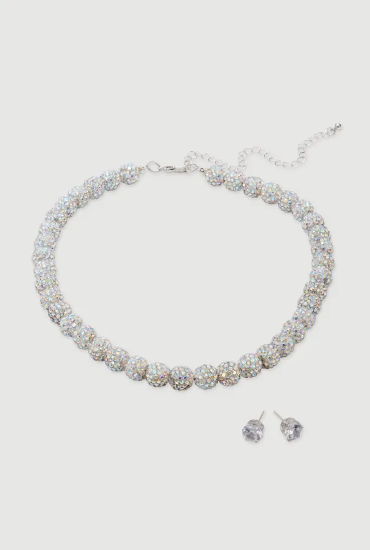 Cubic Zirconia Fireball Beaded Necklace and Stud Earrings sold by Rainbow