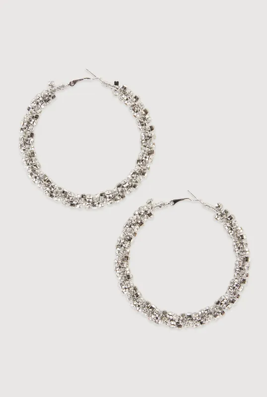 Trendy Rhinestone Encrusted Hoop Earrings sold by Rainbow