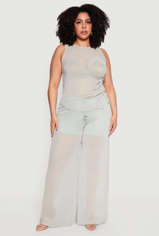 Plus Size High Waisted Wide Leg Mesh Pants made by Rainbow