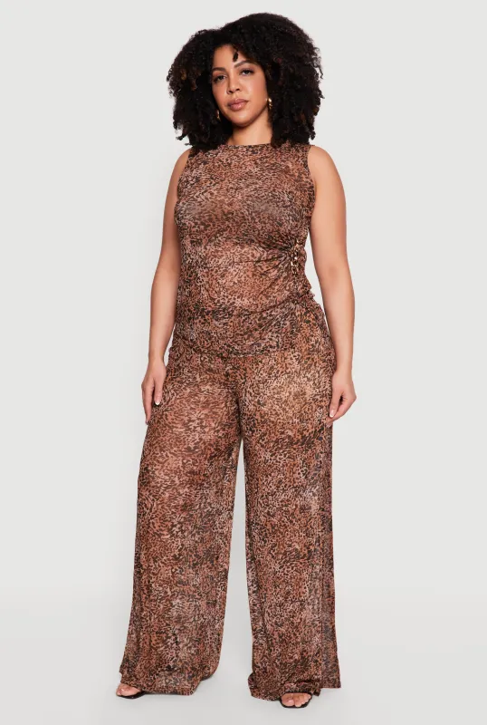 Plus Size High Waisted Wide Leg Mesh Pants sold by Rainbow