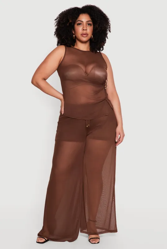 Plus Size High Waisted Wide Leg Mesh Pants sold by Rainbow