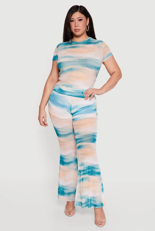Plus Size Printed Pattern Flare Leg Mesh Pants sold by Rainbow