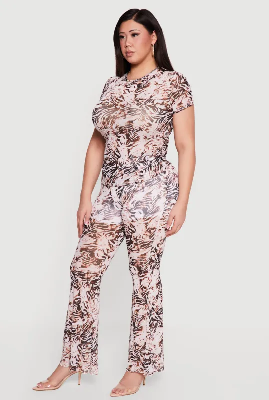 Plus Size Printed Pattern Flare Leg Mesh Pants sold by Rainbow