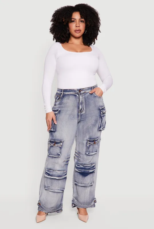 Plus Size Mineral Wash Utility Jeans sold by Rainbow
