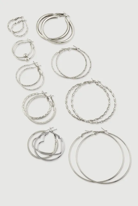 Assorted Metallic Hoop Earrings Set of 9 sold by Rainbow