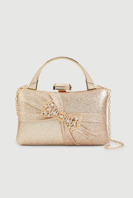 Rhinestone Bow Glitter Convertible Crossbody Bag made by Rainbow