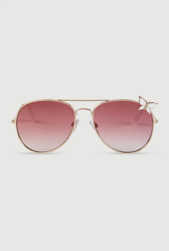Metallic Butterfly Rim Detail Aviator Sunglasses made by Rainbow