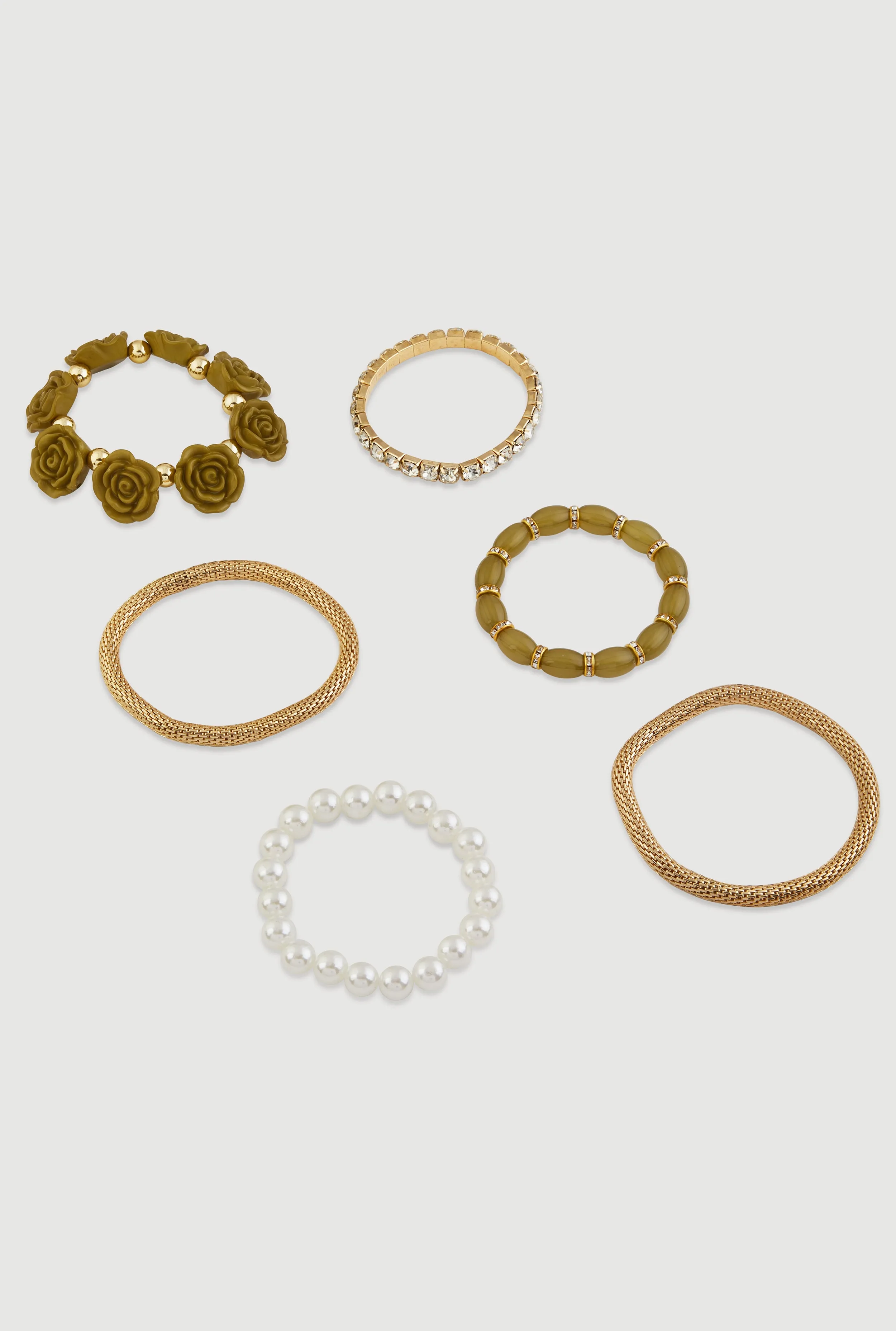 Beaded Faux Pearl Metallic Rhinestone Stretch Bracelets Set of 6 sold by Rainbow product image thumbnail 3