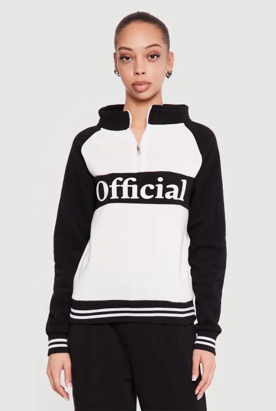 Official Graphic Color Blocked Mock Neck Sweatshirt made by Rainbow