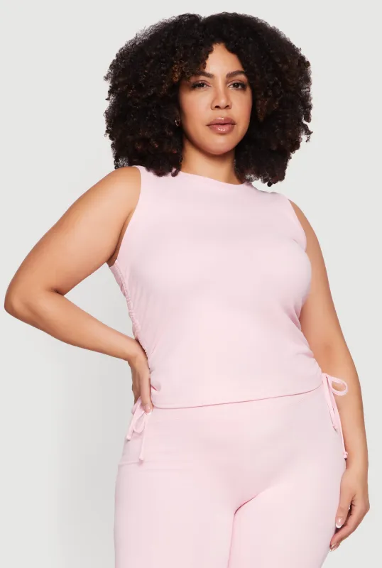 Plus Size Side Ruched Crew Neck Tank Top sold by Rainbow