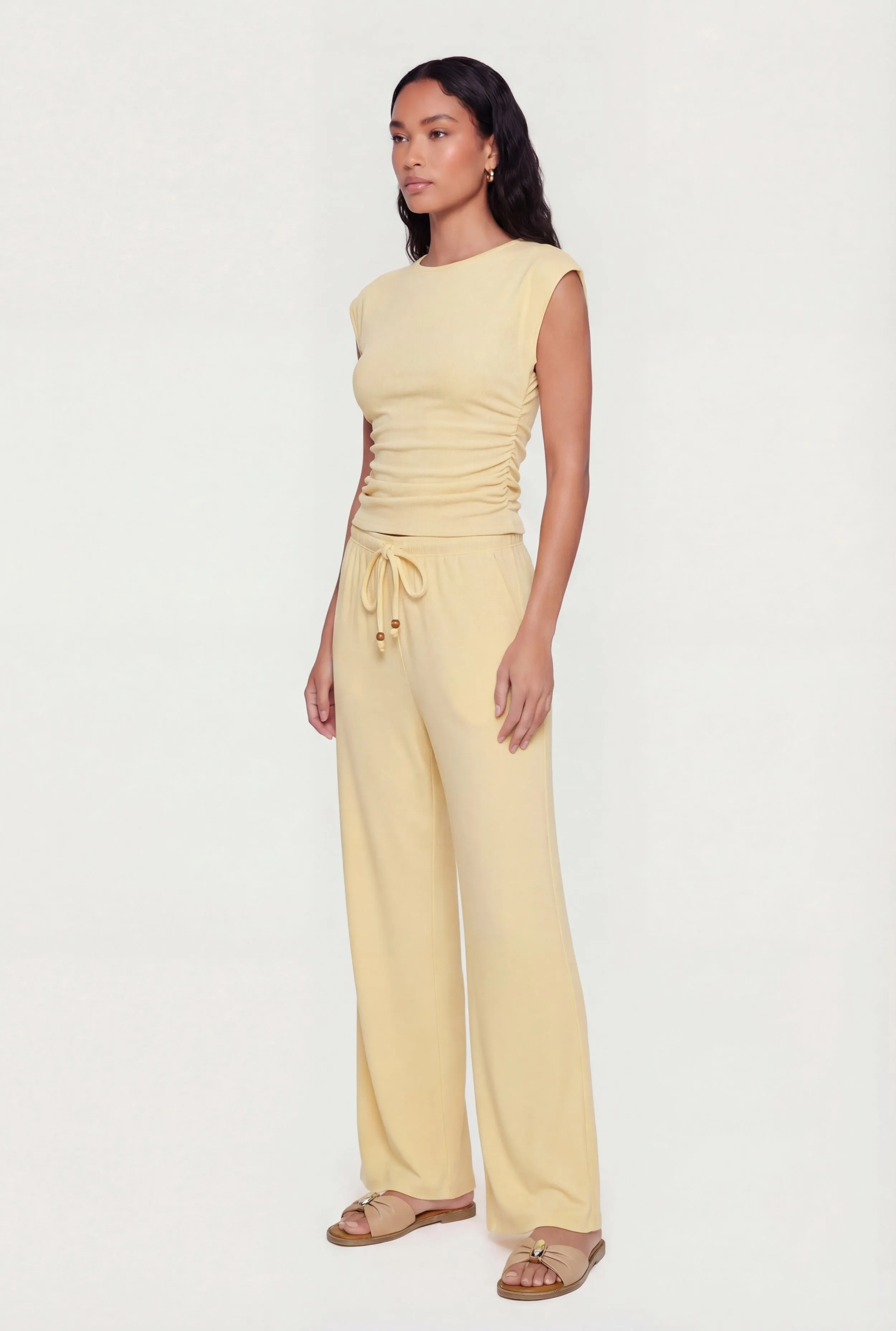 Brushed Ribbed Knit Ruched Cap Sleeve Top sold by Rainbow product image thumbnail 3
