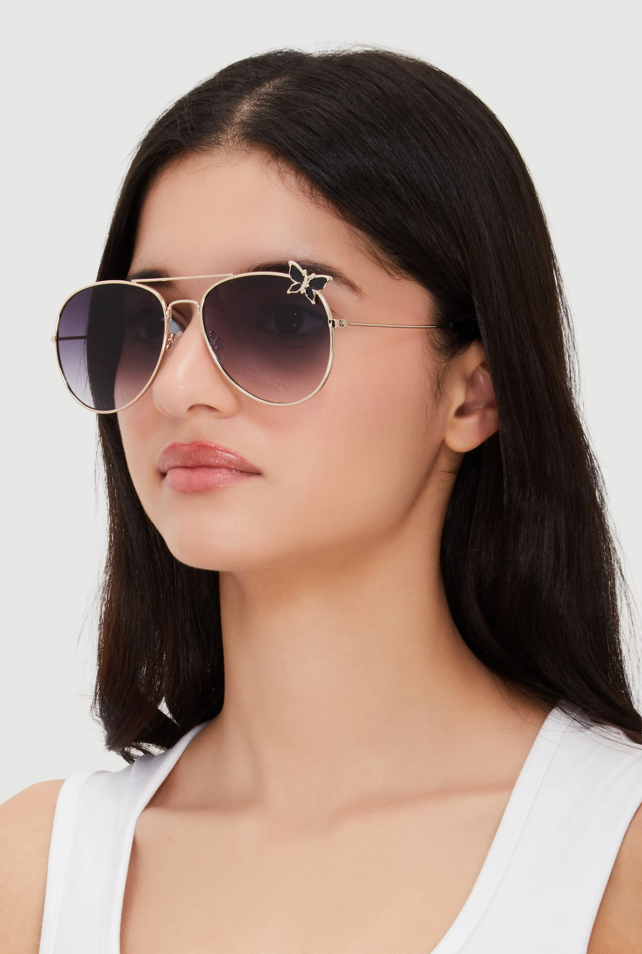 Metallic Butterfly Rim Detail Aviator Sunglasses sold by Rainbow product image thumbnail 2