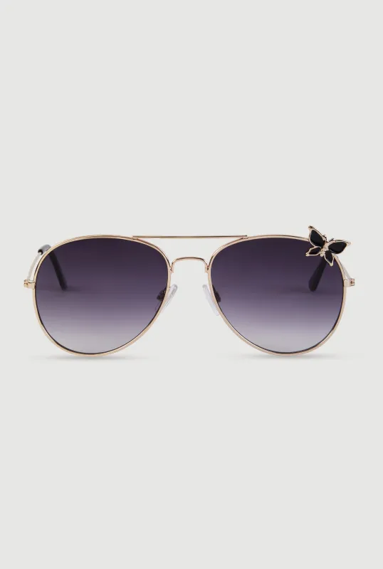 Metallic Butterfly Rim Detail Aviator Sunglasses made by Rainbow