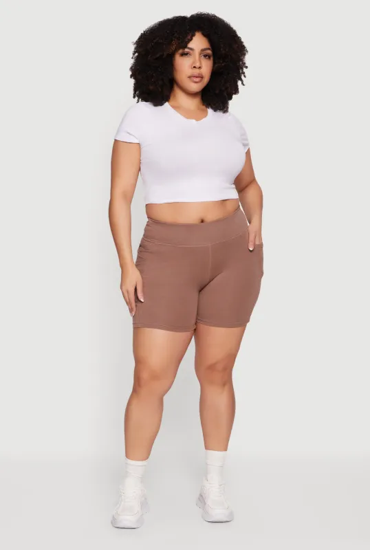 Plus Size High Waisted Bike Shorts with Side Pockets sold by Rainbow