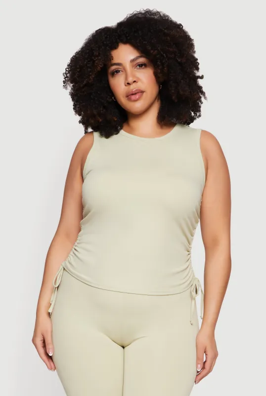 Plus Size Side Ruched Crew Neck Tank Top sold by Rainbow
